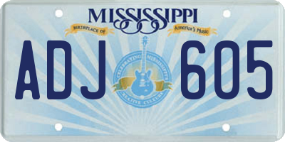 MS license plate ADJ605