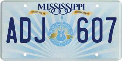 MS license plate ADJ607