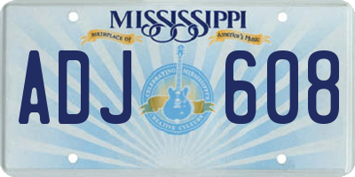 MS license plate ADJ608