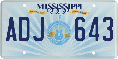 MS license plate ADJ643