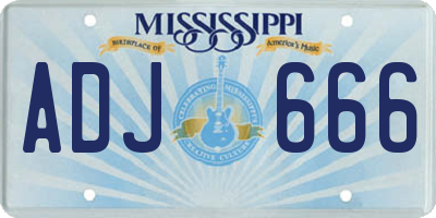 MS license plate ADJ666