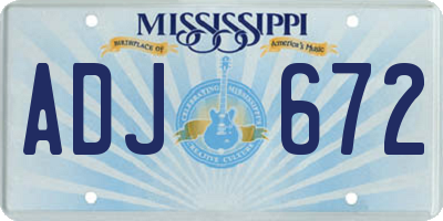 MS license plate ADJ672