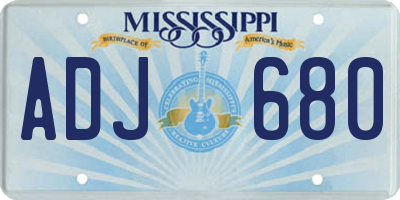 MS license plate ADJ680