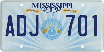 MS license plate ADJ701