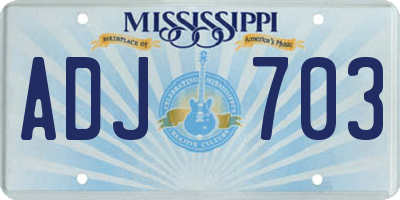 MS license plate ADJ703