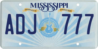 MS license plate ADJ777