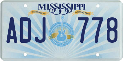 MS license plate ADJ778