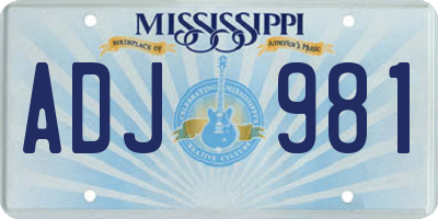 MS license plate ADJ981