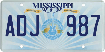MS license plate ADJ987