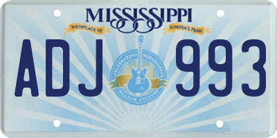 MS license plate ADJ993