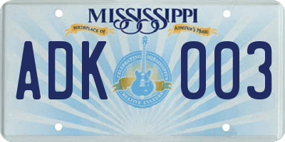 MS license plate ADK003