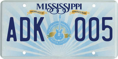 MS license plate ADK005