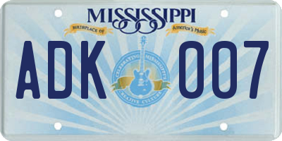 MS license plate ADK007