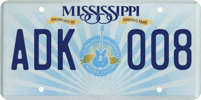 MS license plate ADK008