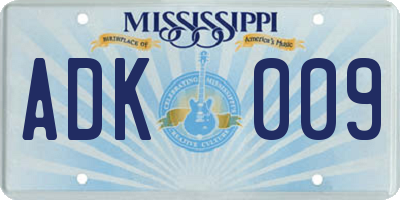 MS license plate ADK009