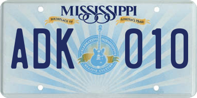 MS license plate ADK010