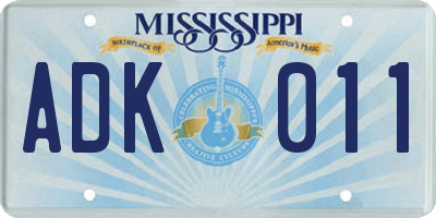 MS license plate ADK011