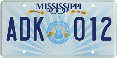 MS license plate ADK012