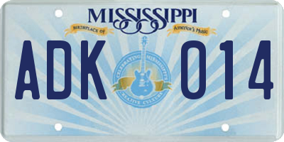 MS license plate ADK014