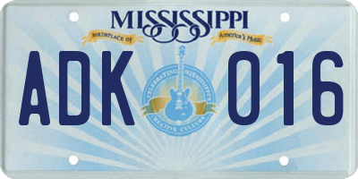 MS license plate ADK016