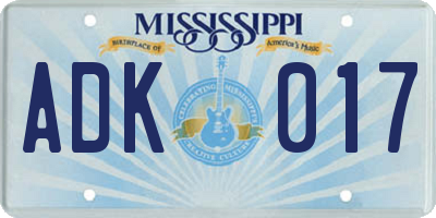 MS license plate ADK017