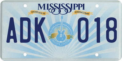 MS license plate ADK018