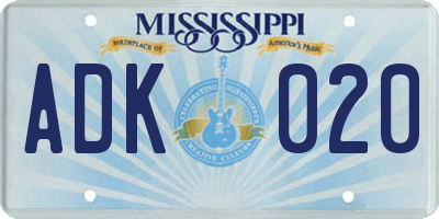 MS license plate ADK020