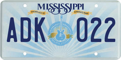 MS license plate ADK022