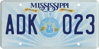 MS license plate ADK023