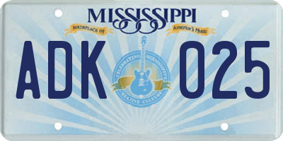 MS license plate ADK025