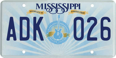 MS license plate ADK026