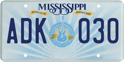 MS license plate ADK030