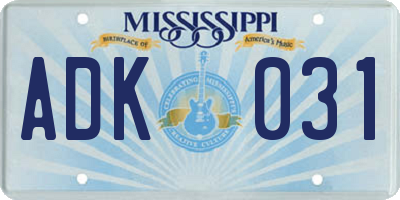 MS license plate ADK031