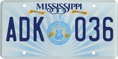 MS license plate ADK036