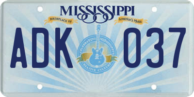 MS license plate ADK037