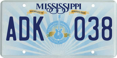 MS license plate ADK038