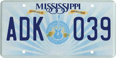 MS license plate ADK039