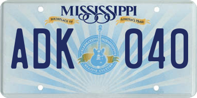 MS license plate ADK040