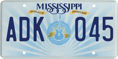MS license plate ADK045