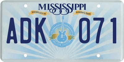 MS license plate ADK071