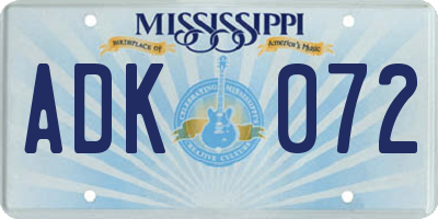 MS license plate ADK072