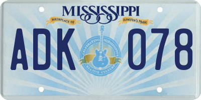 MS license plate ADK078