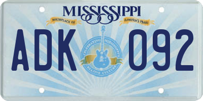 MS license plate ADK092