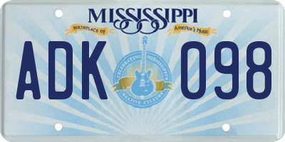 MS license plate ADK098