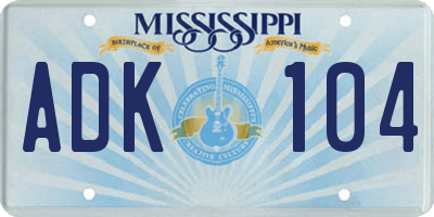 MS license plate ADK104