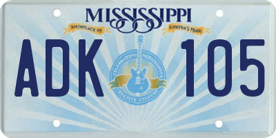 MS license plate ADK105