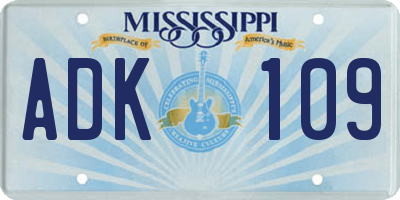 MS license plate ADK109