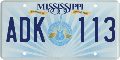 MS license plate ADK113