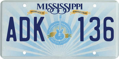 MS license plate ADK136