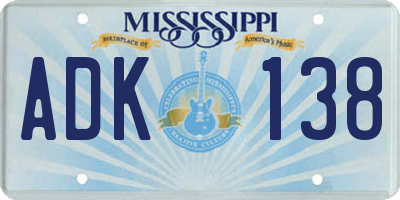 MS license plate ADK138